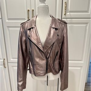 NWT Blank NYC Rose Gold Metallic Moto Faux Leather Jacket